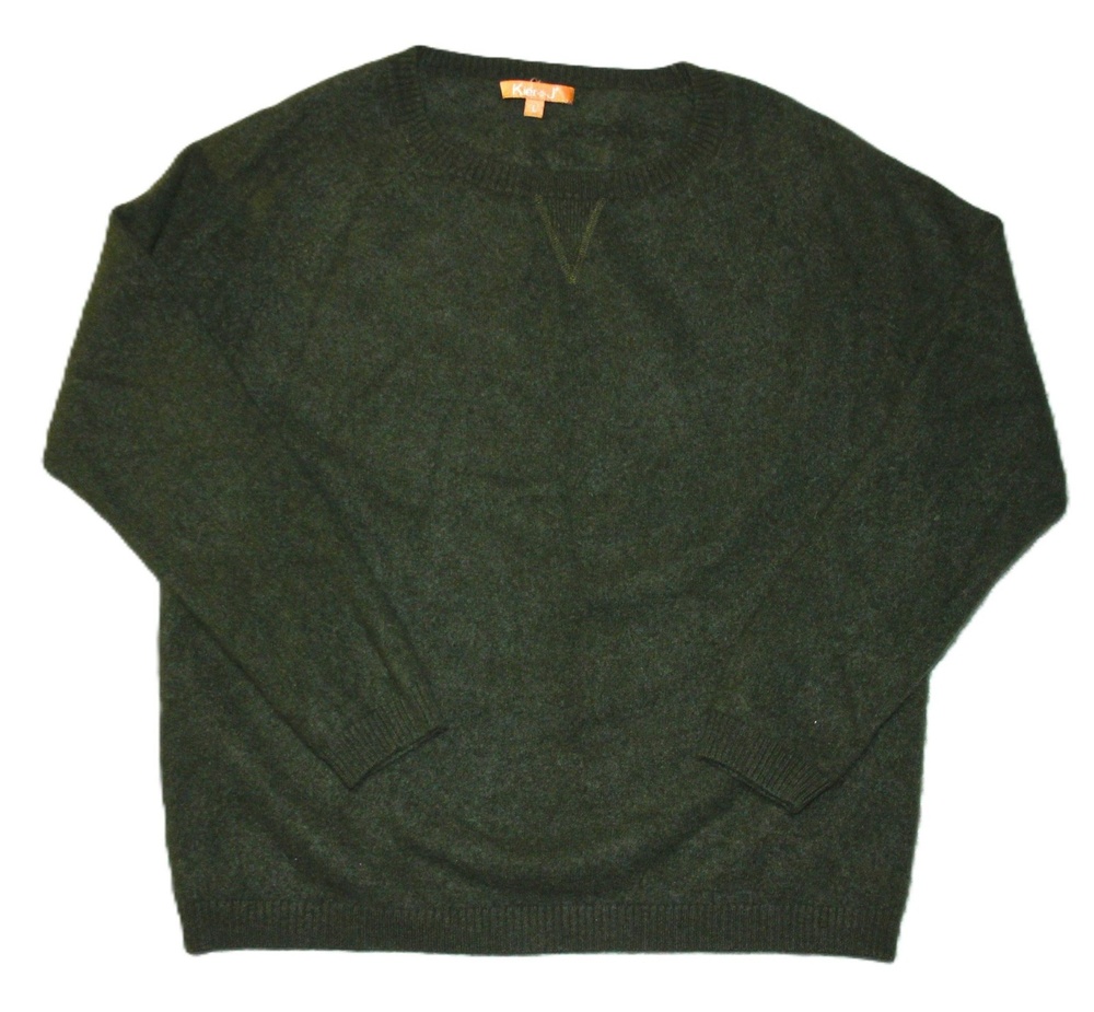Kier+J Sweater Womens L Green 100% Cashmere Crew Neck Pullover Lightweight